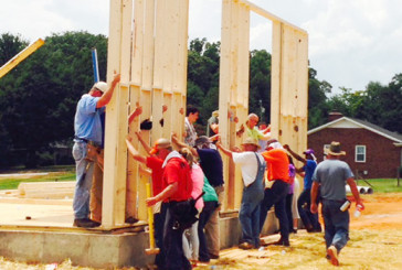 Volunteer carpenters frame up Three Rivers Association building carpenters