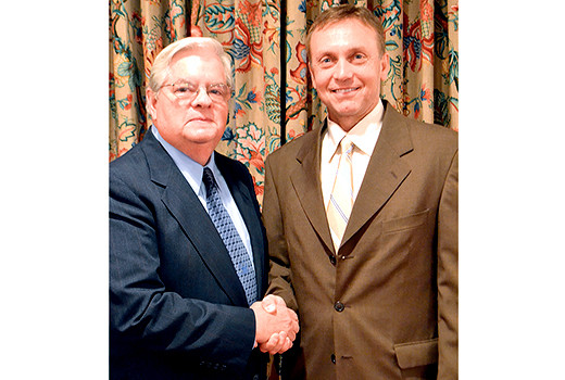 Ben Davis congratulates Randy Harling