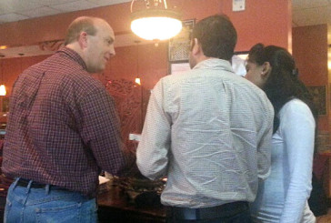 People-groups-encounter Jeff Rafferty, missions pastor from First Church of Pickens, speaks with a couple he met at an Indian restaurant during a workshop in Columbia that focused on identifying unreached people groups. Columbia is one of three metropolitan statistical areas in South Carolina that the IMB identifies as having high concentrations of people groups.
